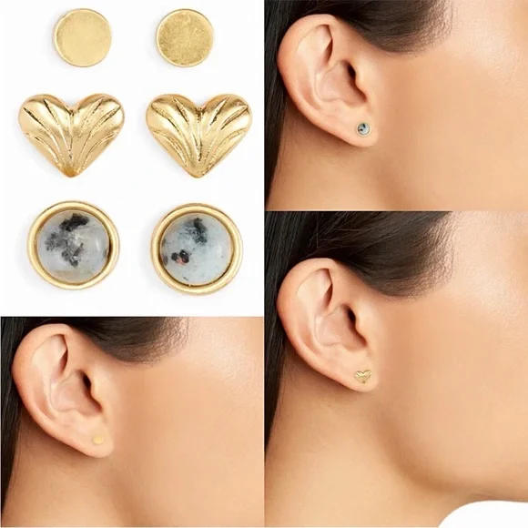MADEWELL Sterling Silver Stud Gold Earrings Set NWT - Picture 3 of 4